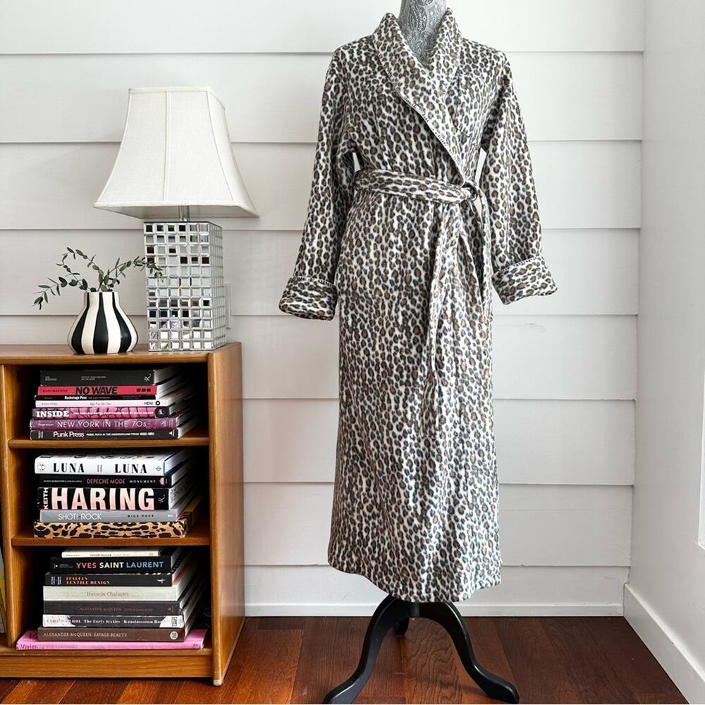 Vintage Leopard Print Robe by Charter Club size XS Animal Print Blanket Coat - Picture 2 of 8